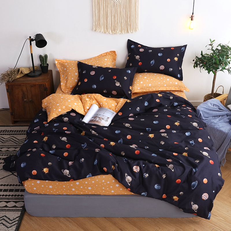 4 In 1 Cotton Bedding Set Cool Planet Comforter Cover Bed Flat