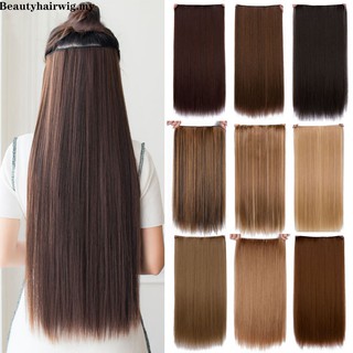 Image of Long Straight Clip in one Piece Synthetic Hair Extension 5 Clips False Blonde Hair Brown Black Hair Pieces for Women