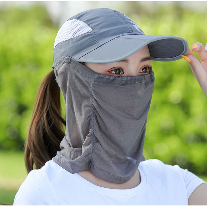 Womens UPF+50 Sun Caps Visor Detachable Flap Hat Foldable Wide Brimmed Anti-UV Cycling Protective Cap 