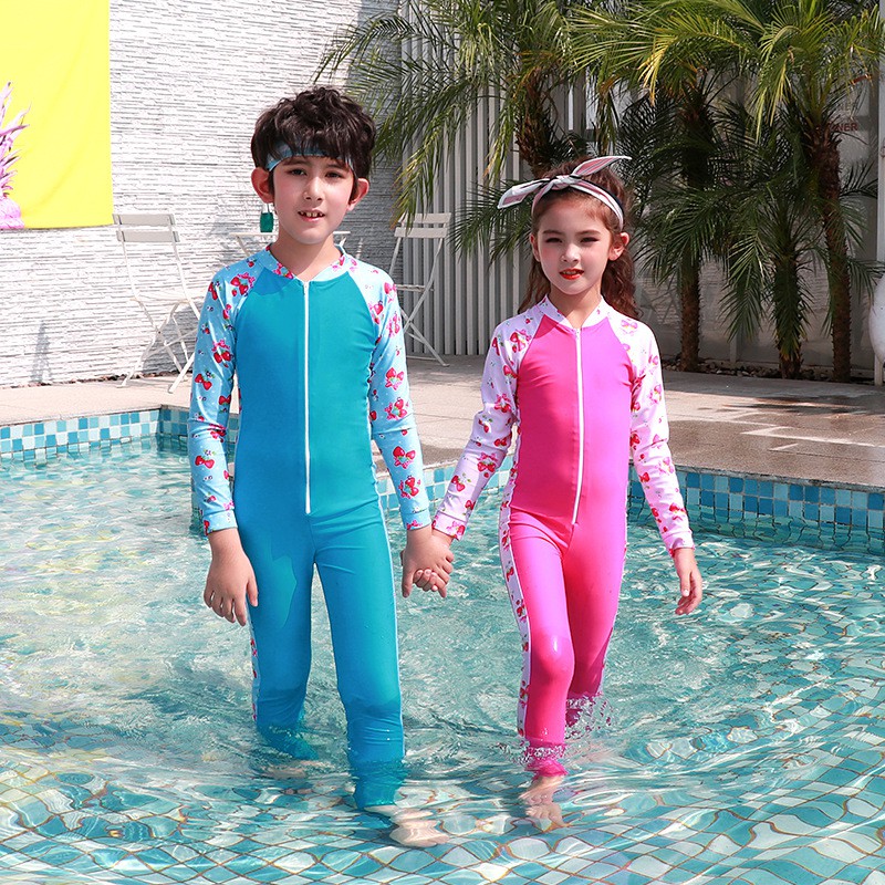 3 Color Kids One-Piece Swimsuit Neoprene Wetsuit Boys Girls Long Sleeve Swimwear 