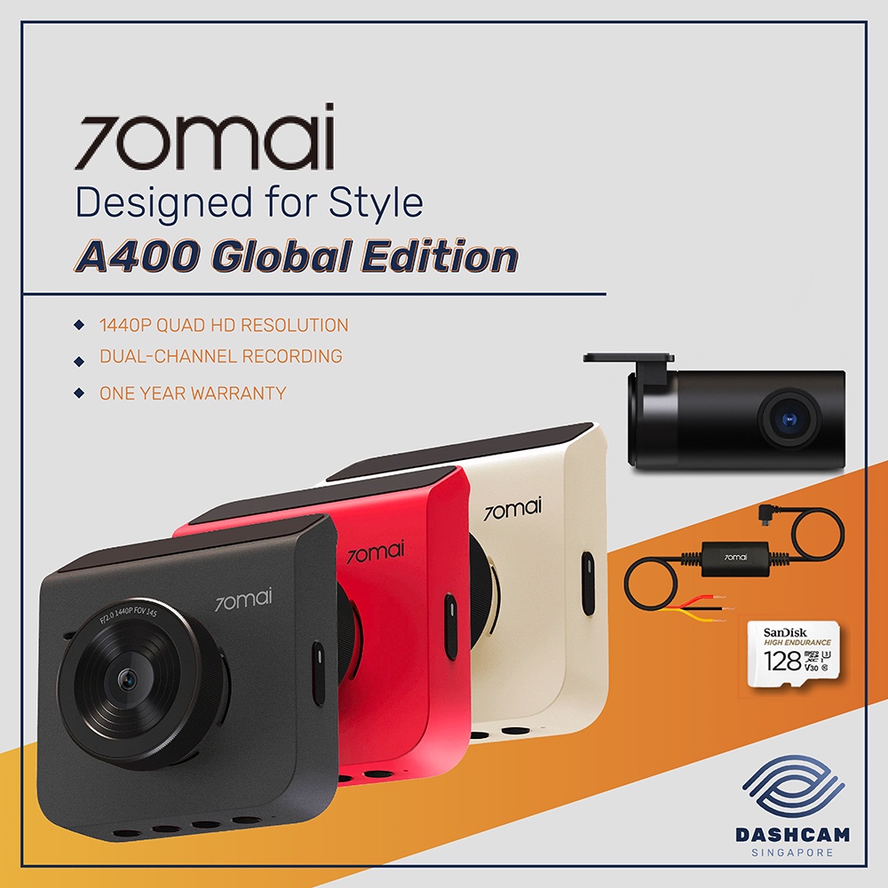 70mai A400 Dashcam Car Recorder [Global Edition] | Xiaomi Dual Channel Dash Cam