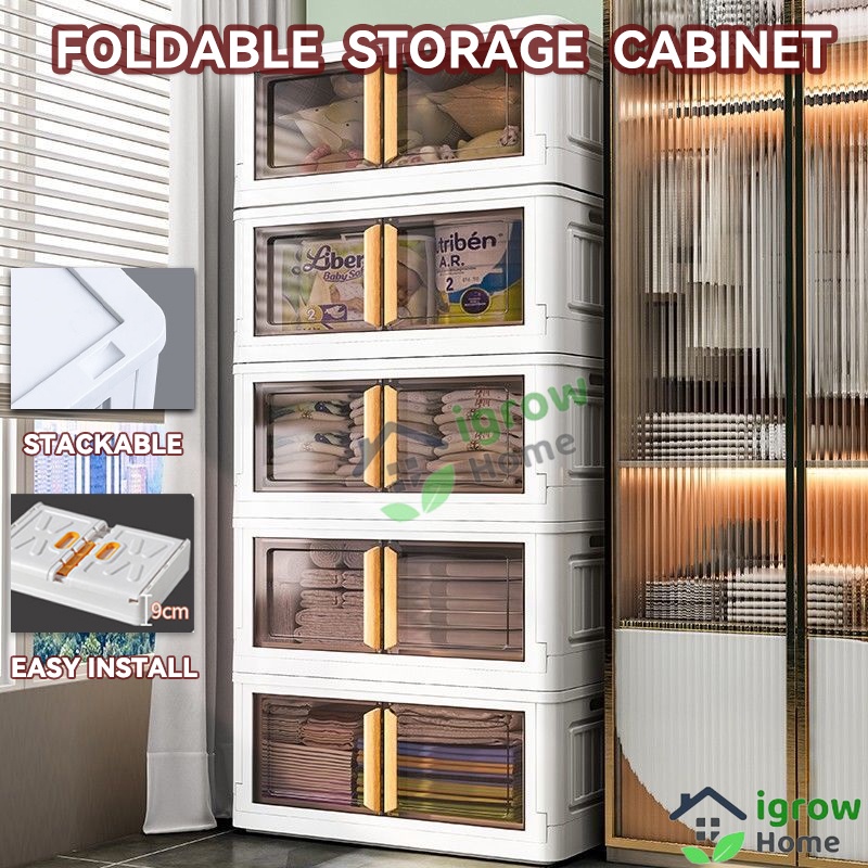 Storage Foldable Stackable Storage Box Side Door Open Organizer Transparent Storage