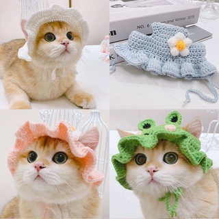 Ready Stock Original Pure Handmade Maid Cat Trumpet Flower Sun Hat Pet Cross-Dressing British Short Cute Headgear