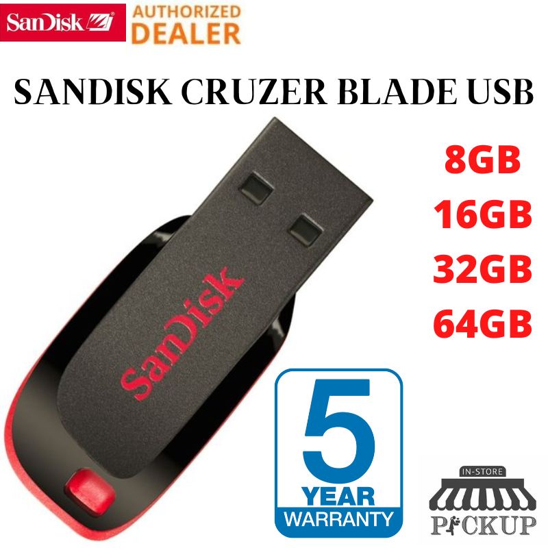 SANDISK CRUZER BLADE USB 2.0 8GB16GB32GB64GB 5 YEARS WARRANTY