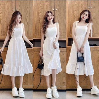 Women's spaghetti strap dress with bow tie shoulder very pretty in white type 1