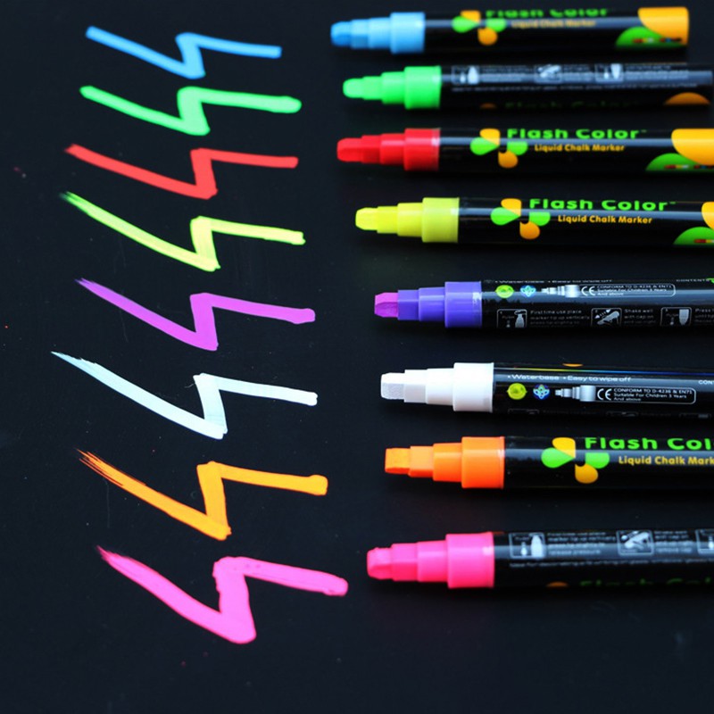 8 Colors 3mm Dual Nib Liquid Chalk Highlighter Fluorescent Neon Marker