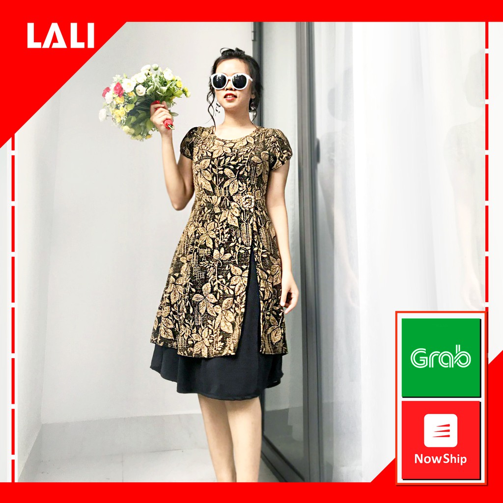 Đầm trung niên Floral BIGSIZE tay lửng, váy trung niên dáng xòe dự tiệc LALI