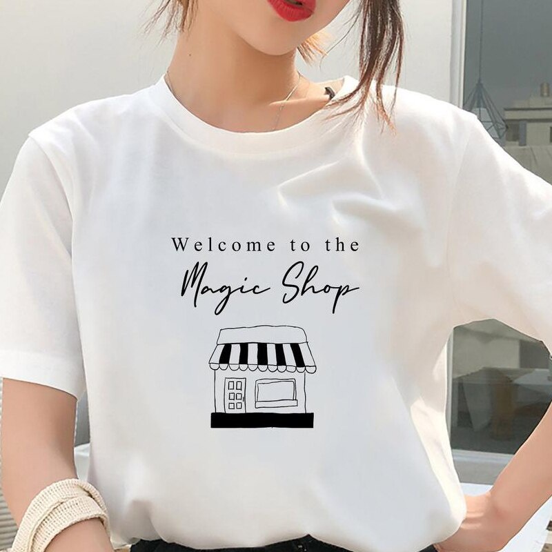 Image of 【Available】100% Cotton Women's Couple T-Shirt Unisex Welcome To The Magic Shop Minimalist Women Mwn K-Pop RM Jin Sug J-Hope Jimin Cotton Woman Summer Tops #0