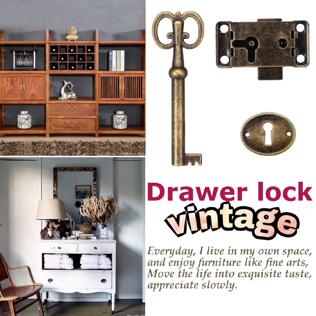 Antique Furniture Drawer Lock Set With Key Cabinet Wardrobe