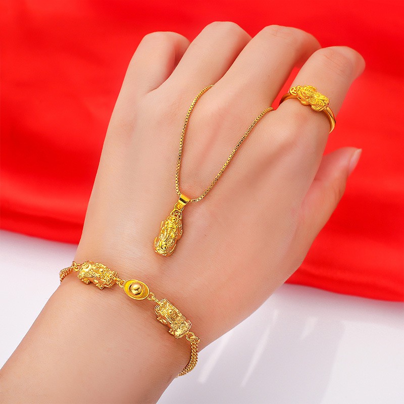 Hot Sale 999 Pure 24K Yellow Gold 3D Lucky Ingot Woman's Knitted Chain Bracelet 