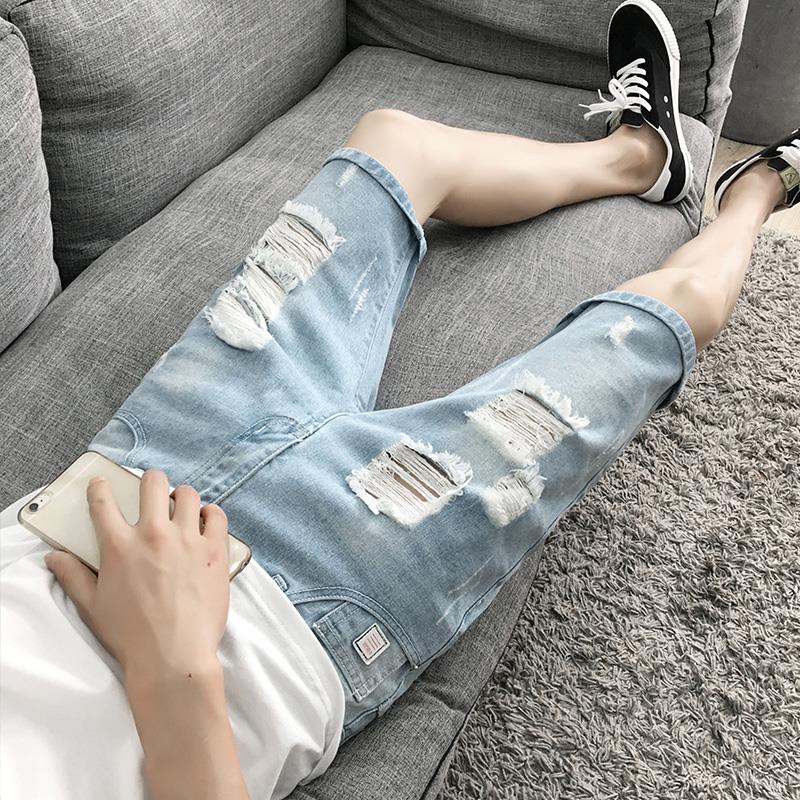  Celana  pendek  denim baru seluar lelaki  lima titik seluar 