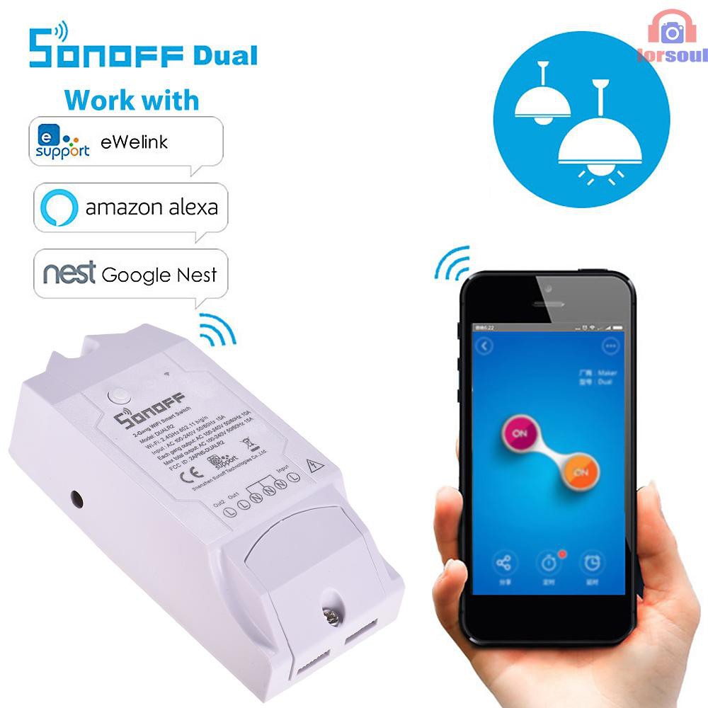 Sonoff Dual R2 Wifi Wireless Smart Switch 2 Gang Smart Home Wifi Remote Controller Works With Google Home Alexa Shopee Singapore
