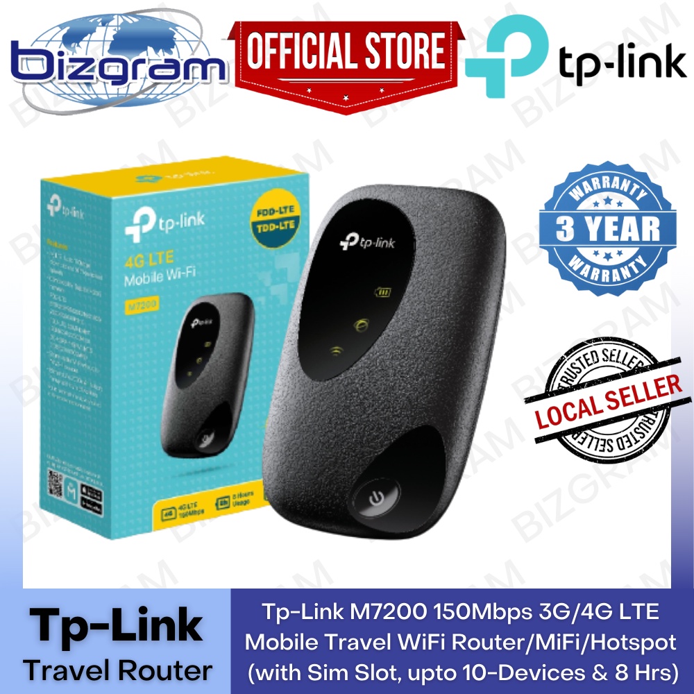 TpLink M7200 150Mbps 3G/4G LTE Mobile Travel WiFi Router/MiFi/Hotspot
