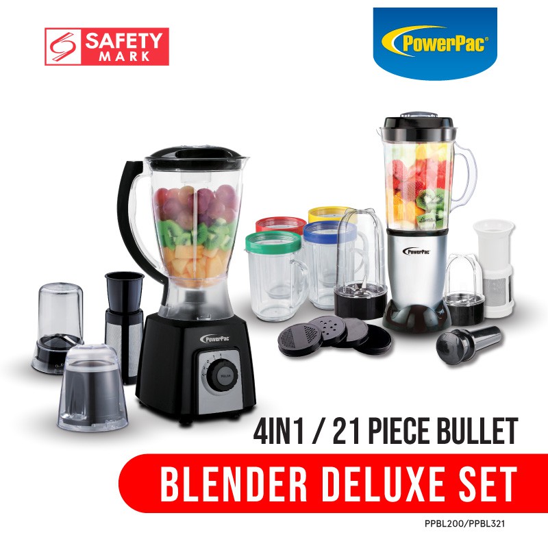 Wiskunde helemaal Feat PowerPac Blender 4in1 with / 21 Piece Bullet Blender Deluxe Set with Dry  Food Mill, Mincer and Filter (PPBL200/PPBL321)