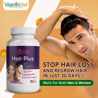Image of Nutri Botanics Hair Plus - 60 Tablets - Stop Hair Loss Fast, Hair Growth Supplement, Work for Both Men & Women