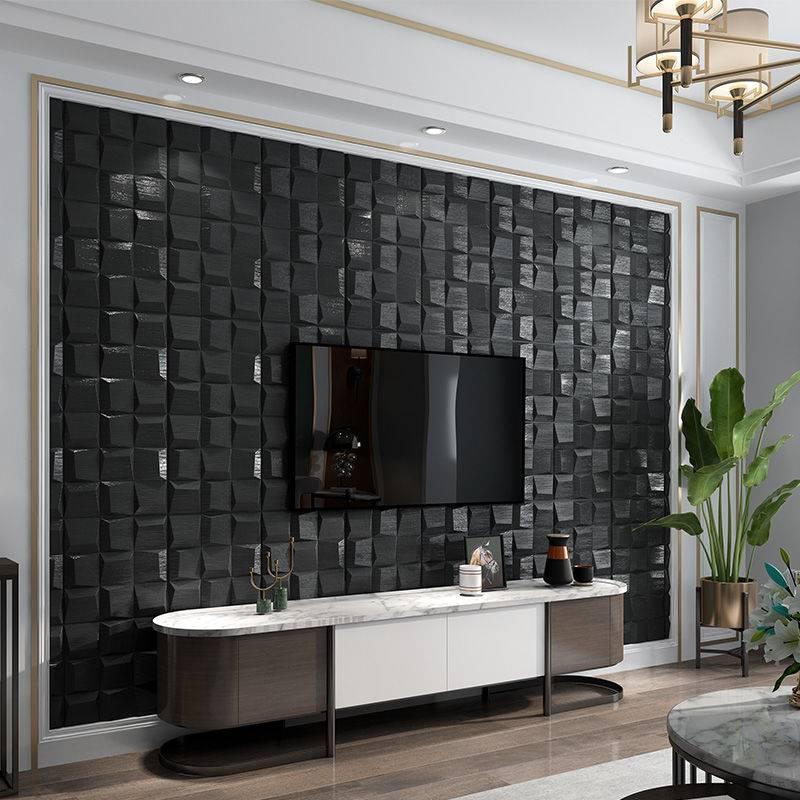 Black 3d Self Adhesive Wall Sticker Modern Bedroom Living Room Tv Background Wall Wallpaper Bilik Tidur Wallpaper Dinding Shopee Singapore