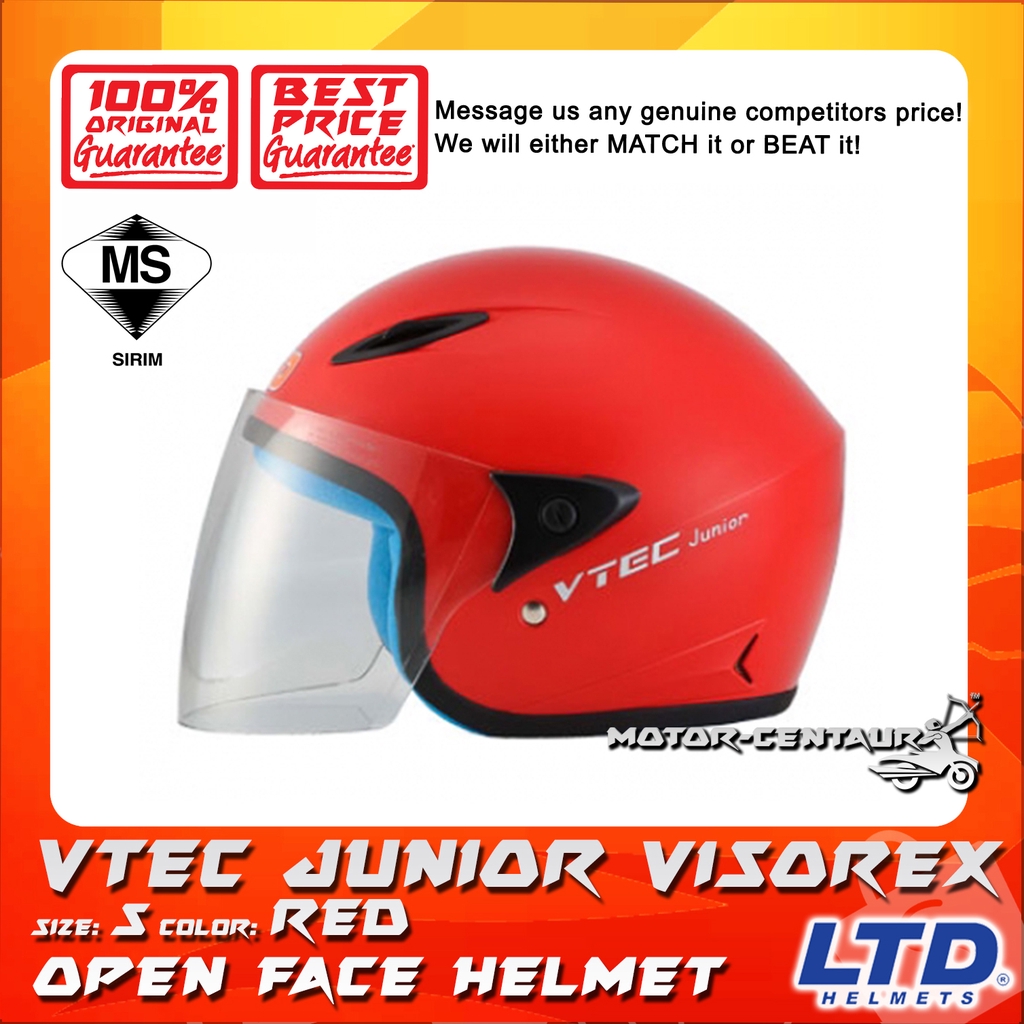 Topi Keledar Kanak Kanak Budak Ltd Vtec Junior Visorex Helmet Red S 54cm For Kids Children Sirim Approved Shopee Singapore