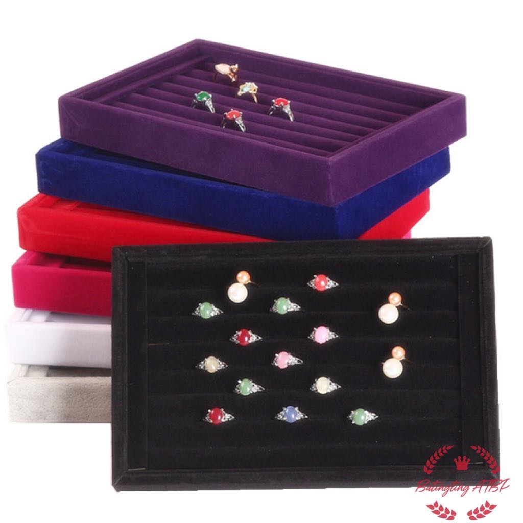 Premium Velvet Small Jewelry Tray Covered Ring Box Earring Stud Storage Box Ring Display Tray