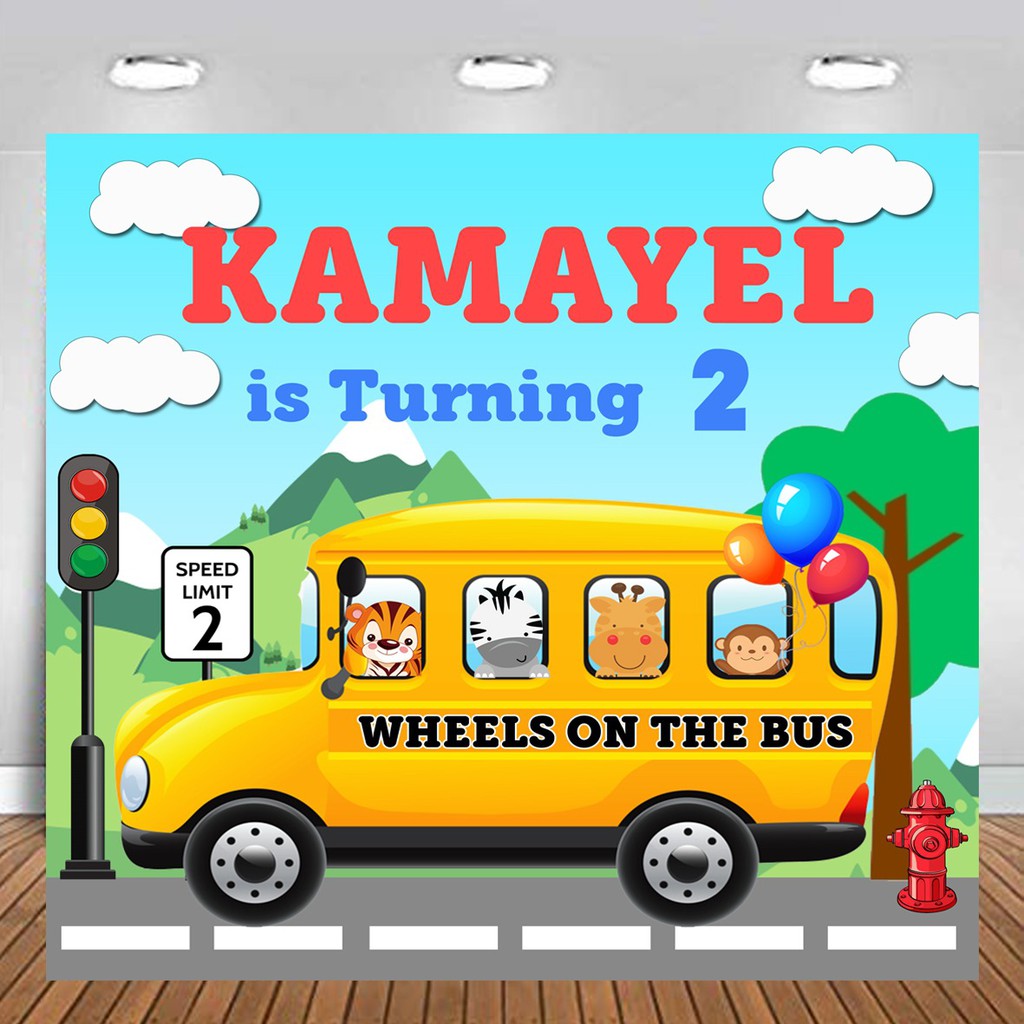 HIASAN DINDING Wheels On The Bus Backdrop Flexi Banner Birthday