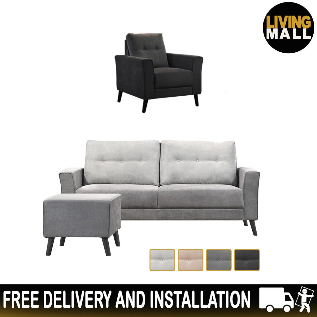 Living Mall Lucielle Fabric & Faux Leather 1/2/3 Seater L-Shaped Sofa W/ Chaise Ottoman in 4 Colours