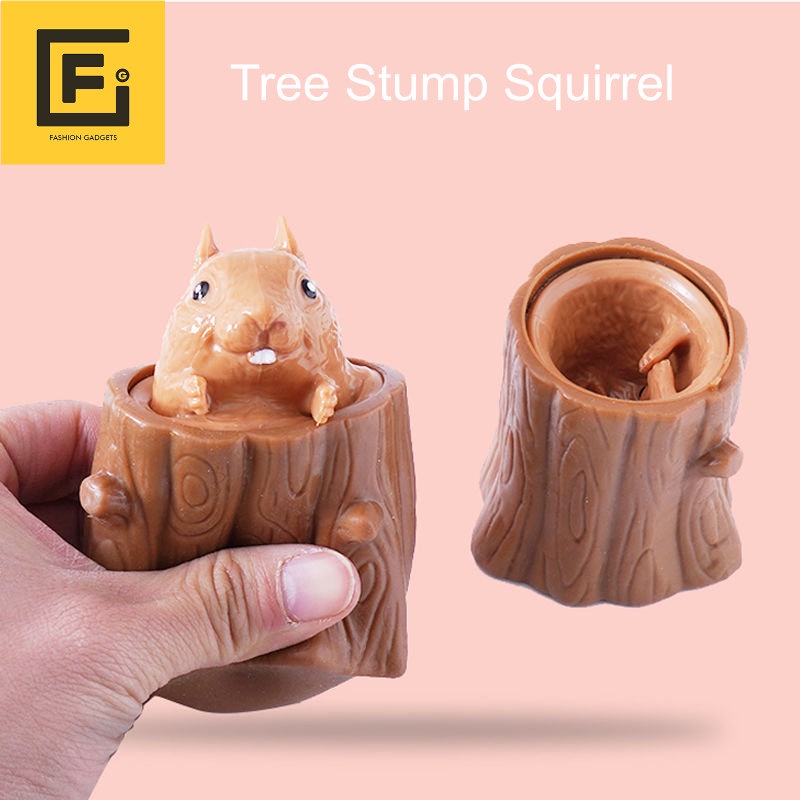 Squeeze Toy Simulation Tree Stump Cute Squirrel Miniature Cartoon Animal Decompression Toy