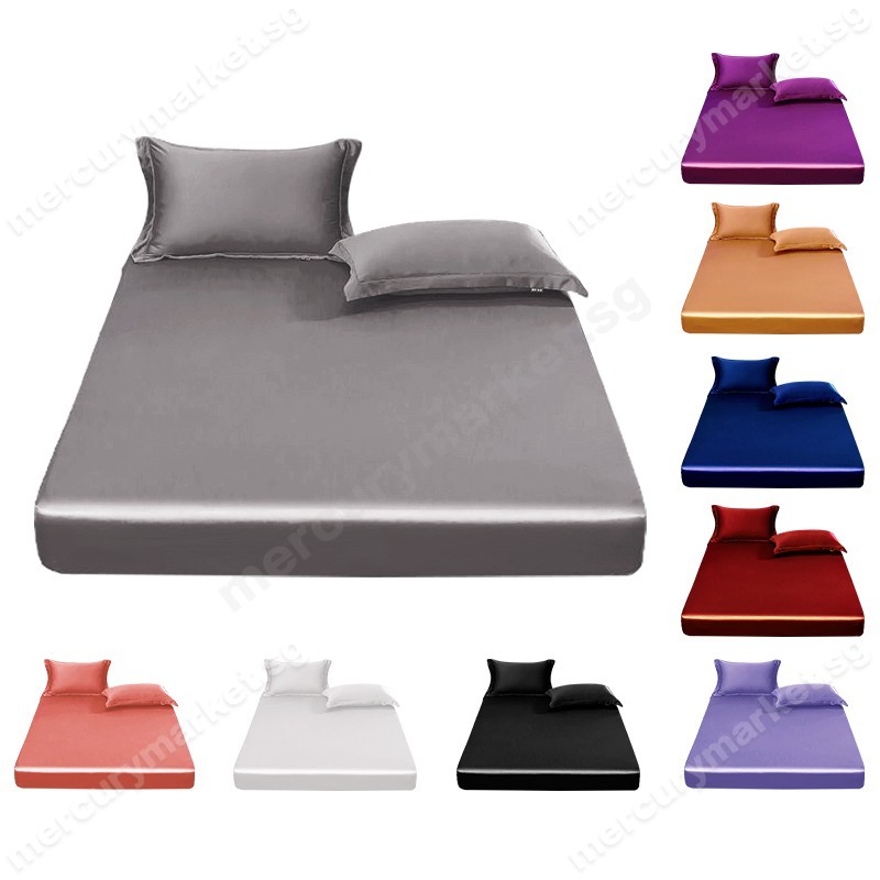 Hot Selling Cooling Soft Plain Silk Fitted Sheet 1Piece Satin Bed Cover