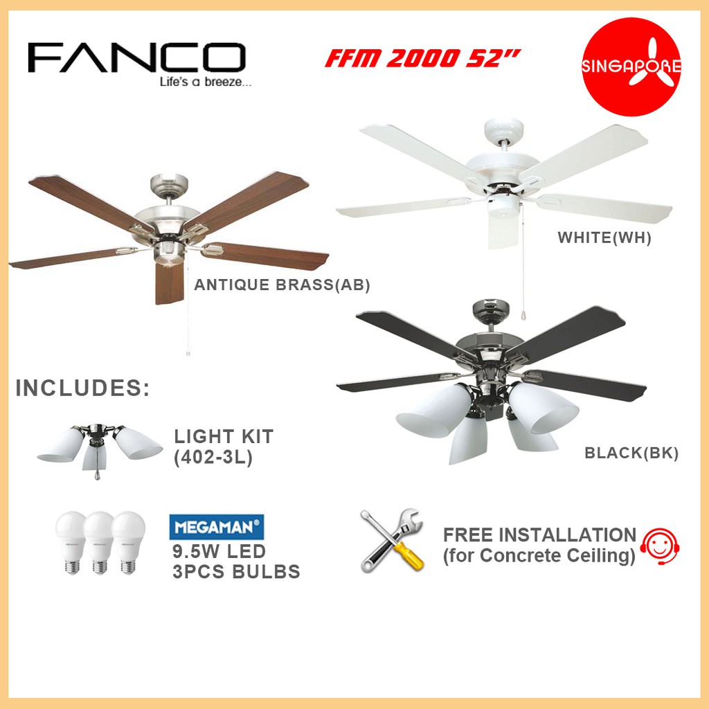 Fanco FFM2000 Ceiling Fan With Installation Light Kit 4023L 4024L FFM
