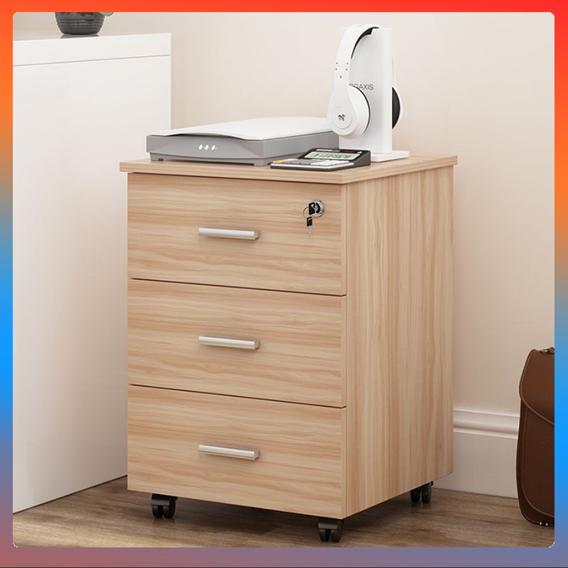 Wooden office file with lock drawer under table