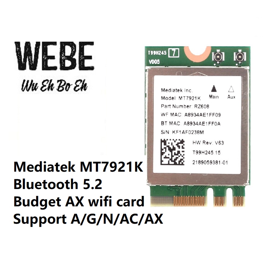 [SG Seller] MediaTek MT7921K Wifi 6E card 2.4Ghz 5Ghz 6Ghz A/G/N/AC/AX ...