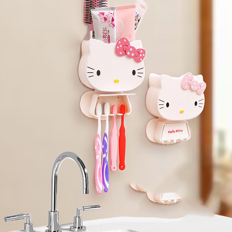 Hello Kitty Cartoon Toothbrush Holder Storage Box Bathroom Accessories Shopee Singapore