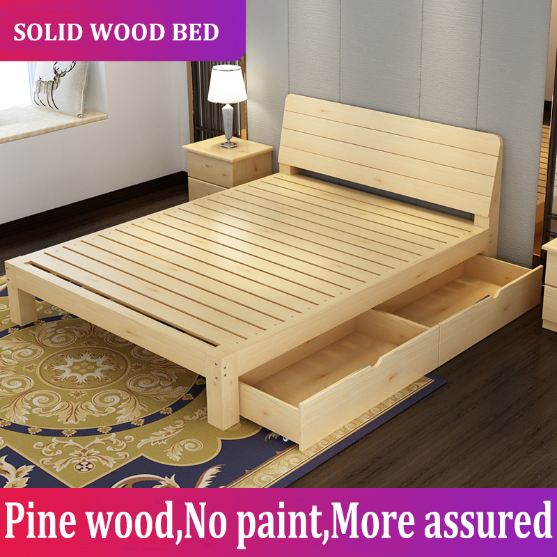 Bed with drawer Solid Wood 1.8m Double Platform Frame Bed Board Simple