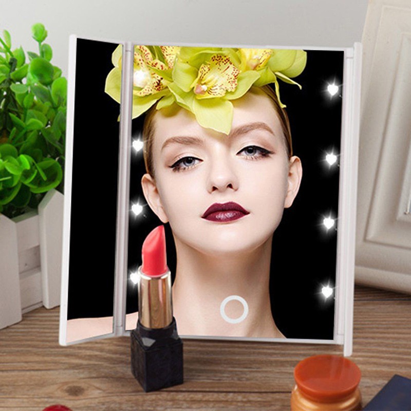 Foldable Led Light Make Up Mirror, Large Tabletop Vanity Mirror With Lights