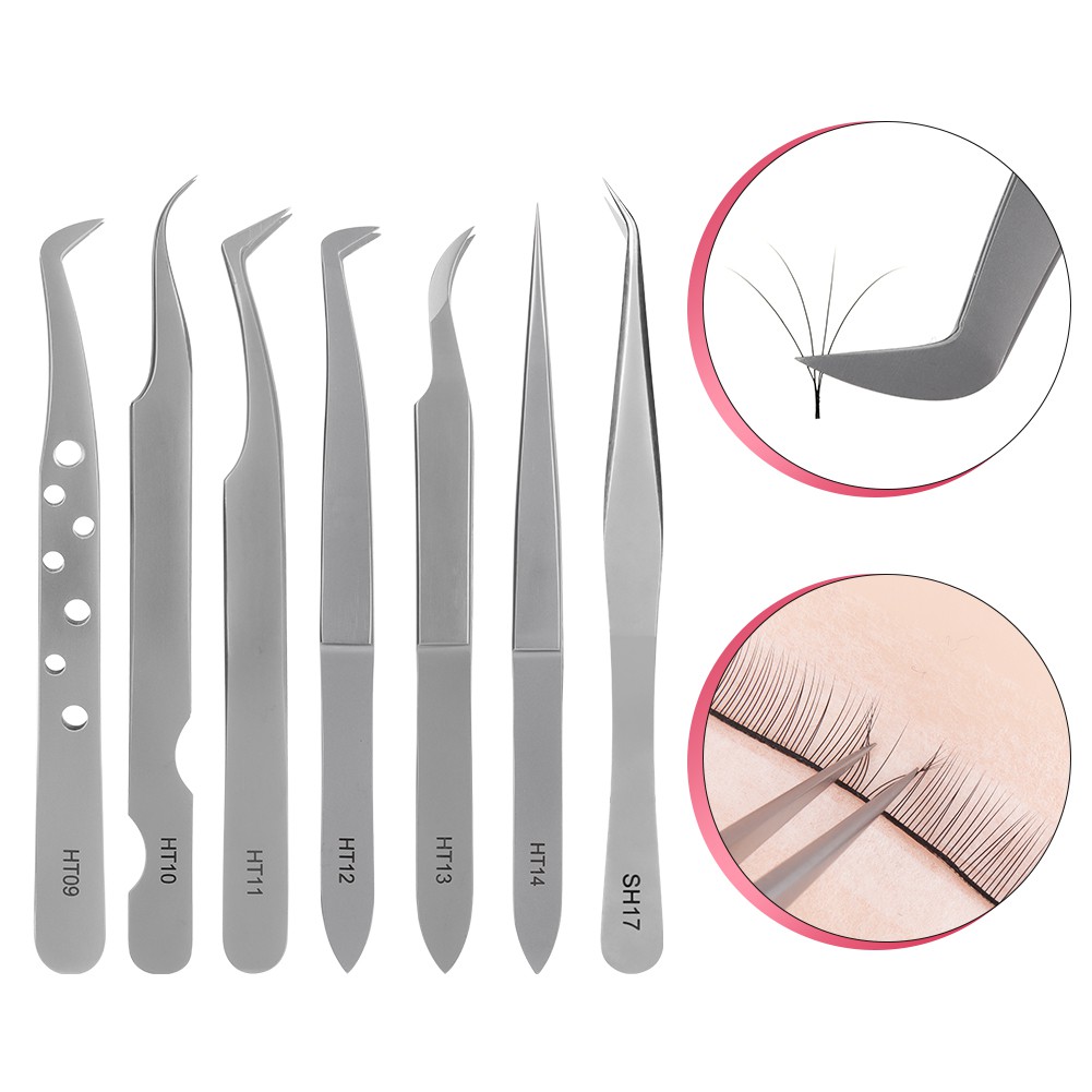 Genielash 1 pc Eyelash Extension Tweezers 7 Types Curved And Straight