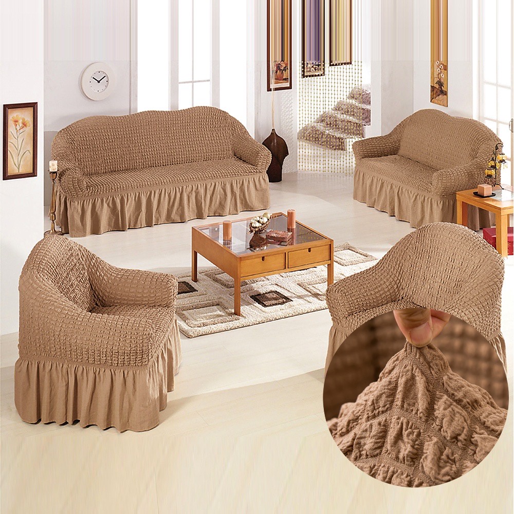 Sofa Cover Sofa Protector 1/2/3/4 Seater Couch Seersucker SkirtRemovable Slipcover Stretch #SFA-001