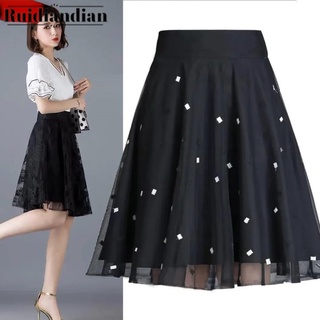 Ruidiandian Fashion High-waisted Thin A-line Pleated Skirt 2021 New Korean Style Trendy Half-length Skirt Mesh Skirt