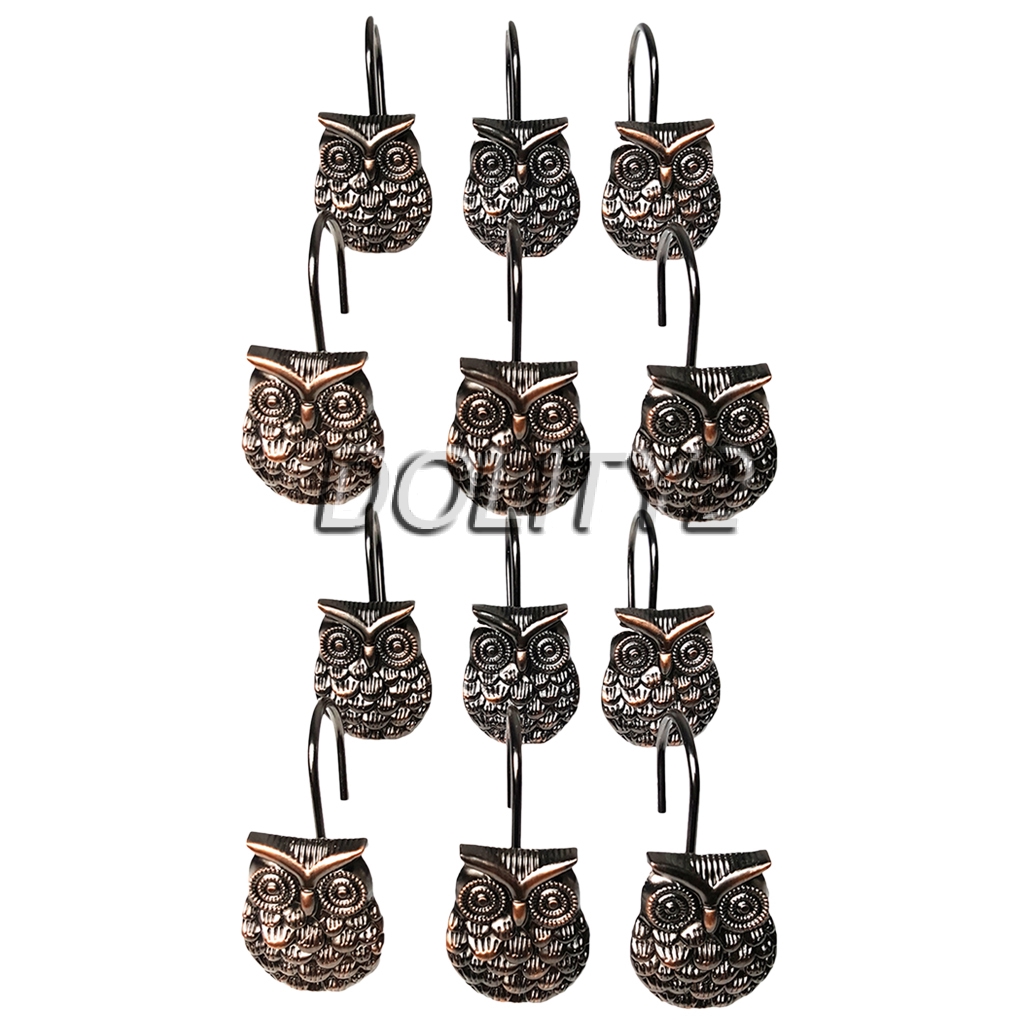 12x Owl Design Shower Curtain Roller Rings Batoom Hooks Curtain