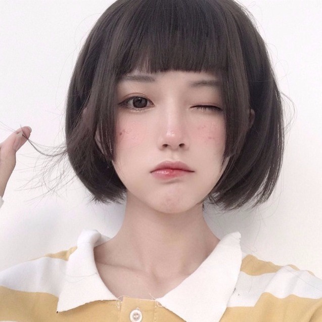 Wig Female Japanese Girl Bobo Head Fluffy Natural Hair Style Short  Influencer Sweet Cute lolita Princess Cut | Shopee Singapore