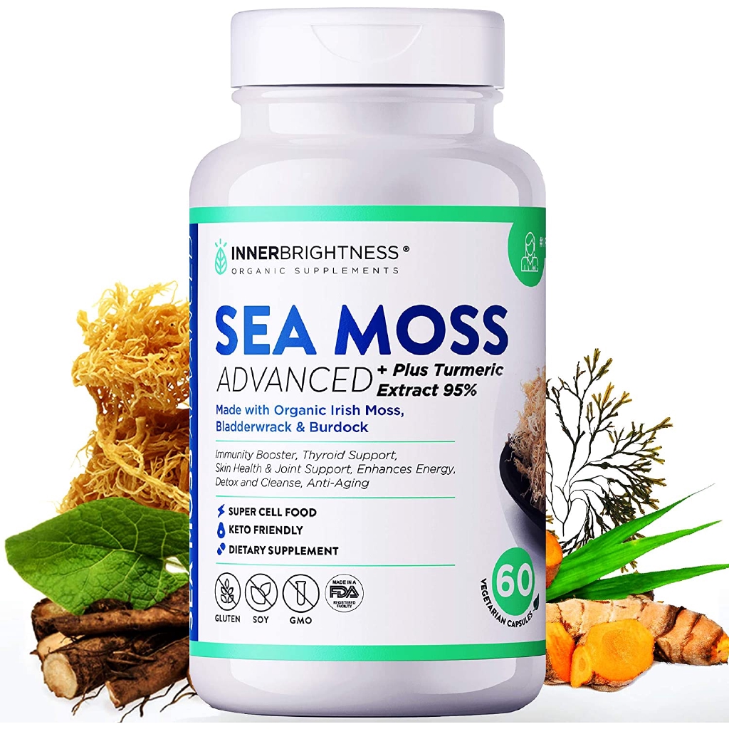 inner brightness organic irish sea moss capsules max absorption 95 turmeric curcumin with bladderwrack and burdock root 1500mg vegan keto non gmo cell food for immune and thyroid support pills shopee singapore