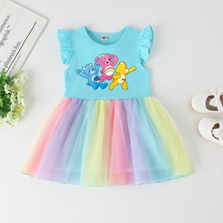 Care Bear Cartoon Print Little Baby Girl Dress Party Princess Casual Care Bears Birthday Kids Clothes #0