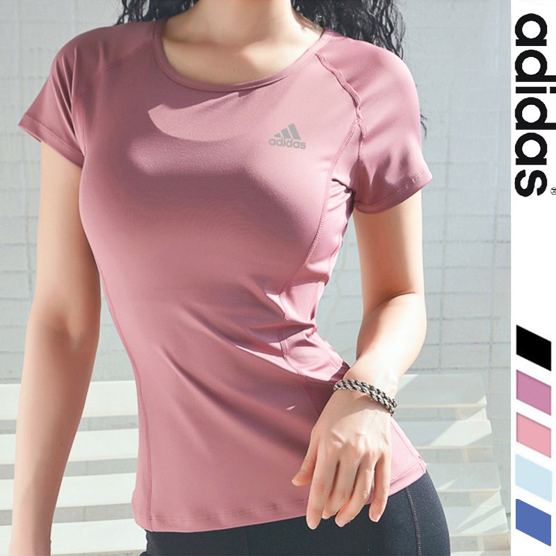Adidas Women Yoga T Shirt Fitness Sports Slim Clothes Mesh Sportswear