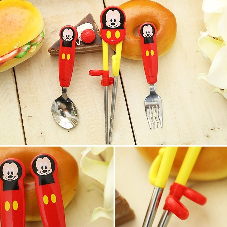 Disney Edison Fork Spoon Set Baby Child Kid Baby Mickey Minnie Made in Japan R3 