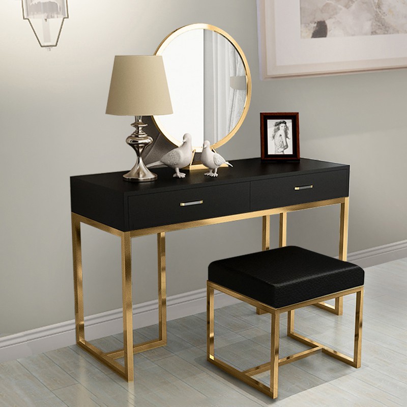 Light Luxury Black With Lamp, Wrought Iron Vanity Table