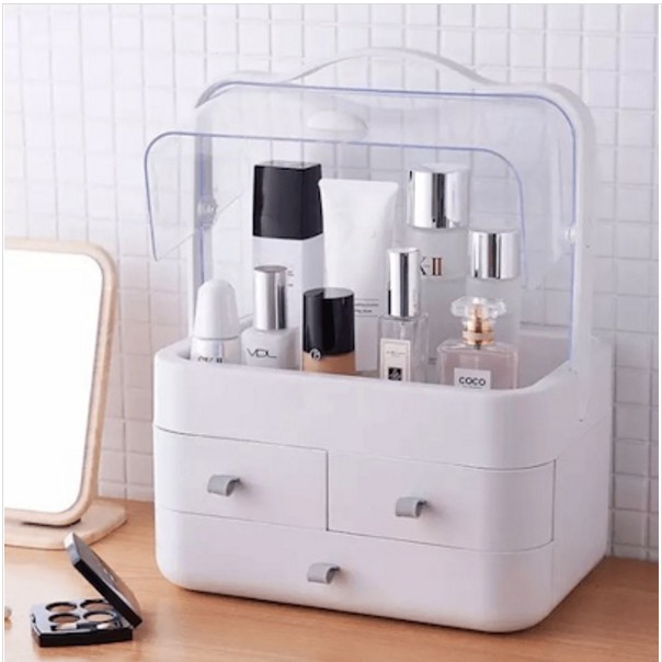 Dustproof Makeup Organizer With Handle Cover Cosmetic Storage