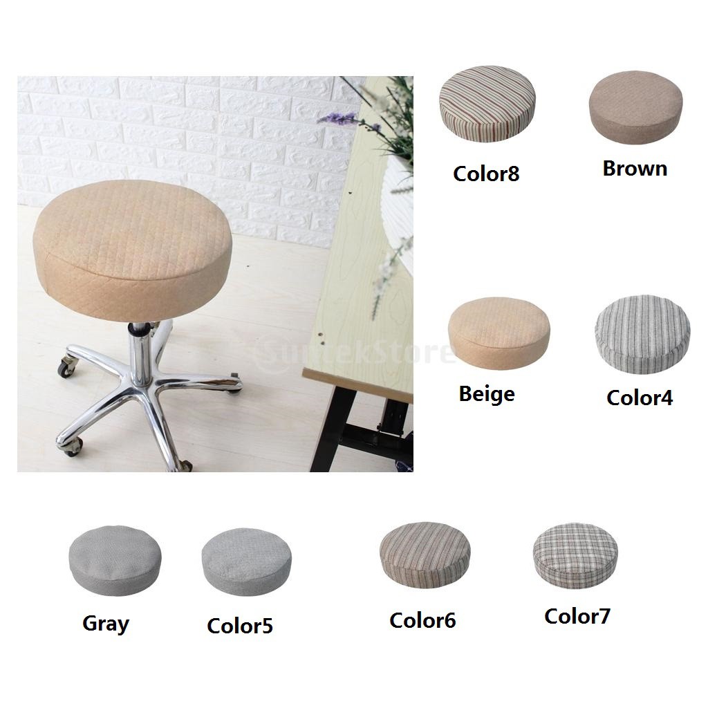 15 16 Stretch Linen Round Bar Stool Cover Chair Cushion Seat