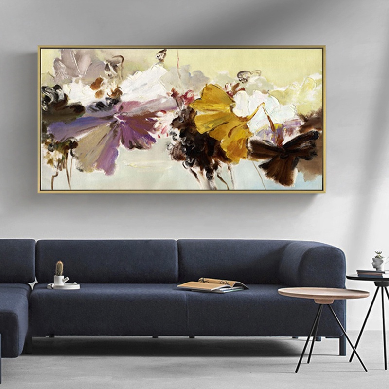 Abstract modern painting by hand with flowers, oil painting on canvas ...