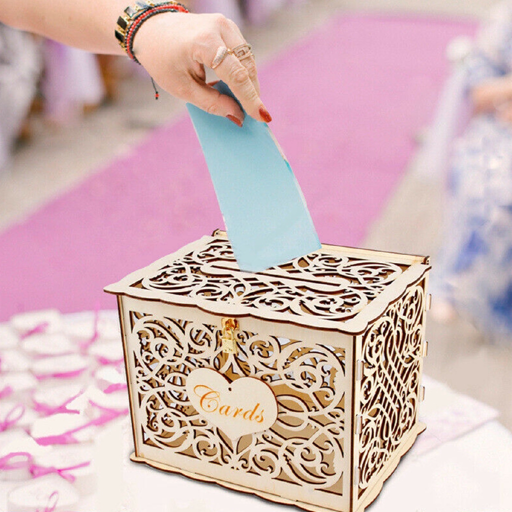 Wedding Greeting Card Wooden Box Birthday Party Decoration Money