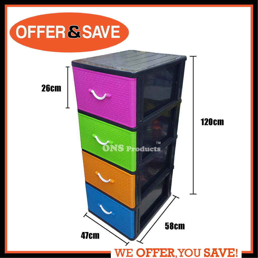 Maxonic 4 Tier Plastic Drawer Cabinet Storage Cabinet M9905