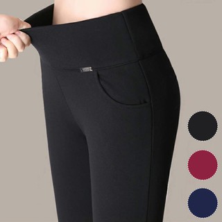 Image of READY STOCK Women Plus Size Leggings Pants Stretch High Waist Black Casual Long Pocket Pants