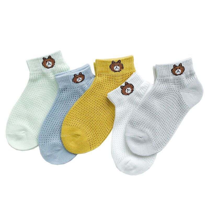 5 Pairs/lot Cute Bear Children's Mesh  Summer Socks  Thin Section Mesh Breathable Cotton Socks 1-3 Years Old Girls Socks Spring And Summer