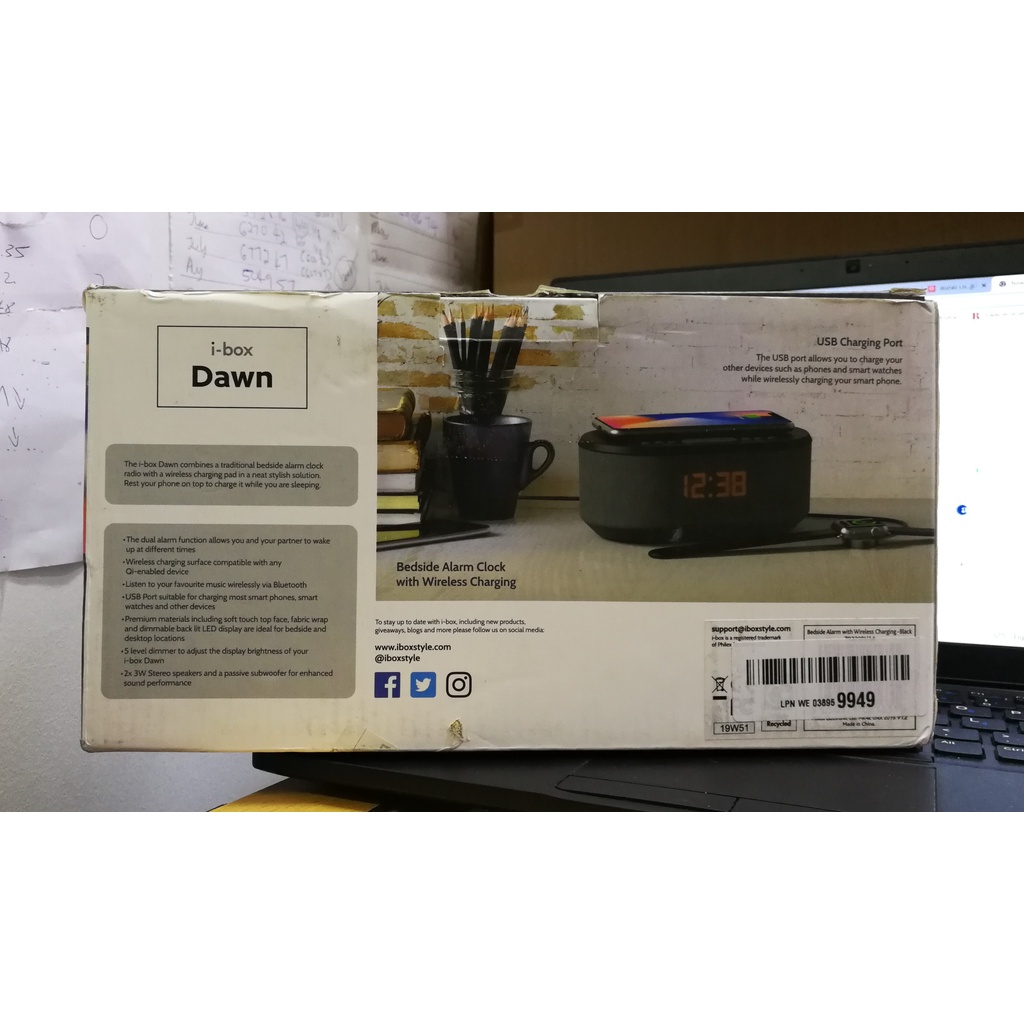 IBox Dawn Bedside Alarm Clock with Wireless Charging and Wireless